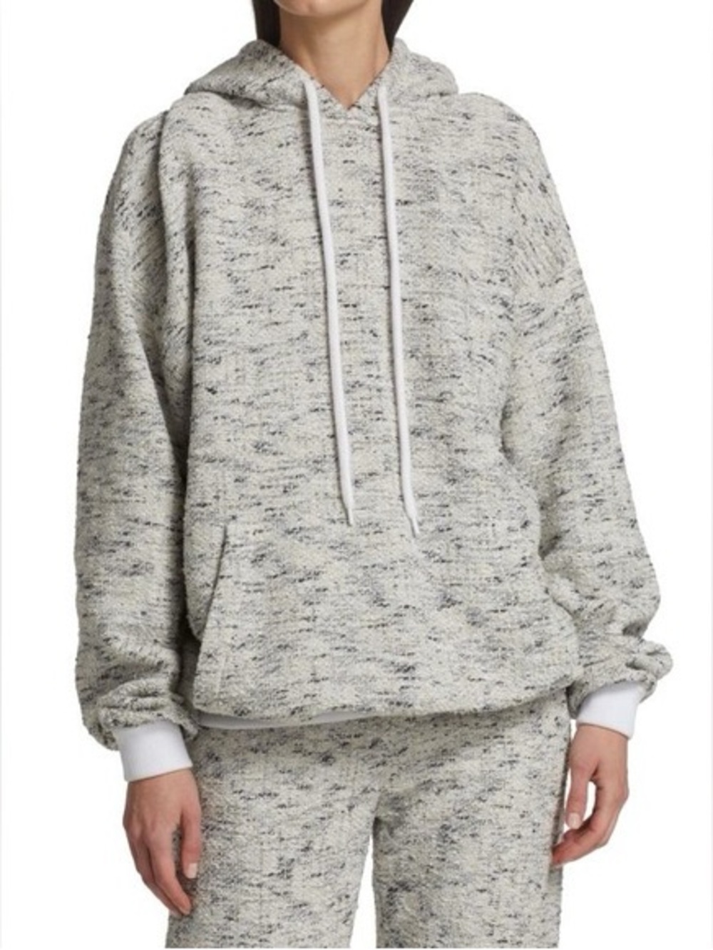 St. John Bouclé Space-Dyed Tweed Knit Hooded Sweater in Grey Size M